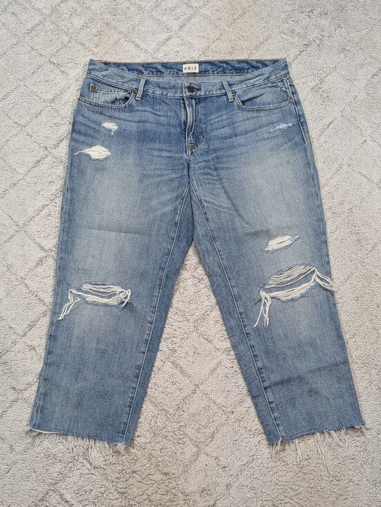 Able Denim - Able Jeans Womens 28 Blue Slouch Low Rise Cropped Baggy Cotton Blend Casual
